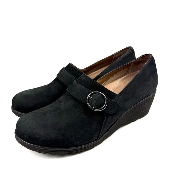 Dansko Shoes - Dansko Clio Shoes 42 Black Nubuck Leather Wedge Shoes Womens Slip On 12